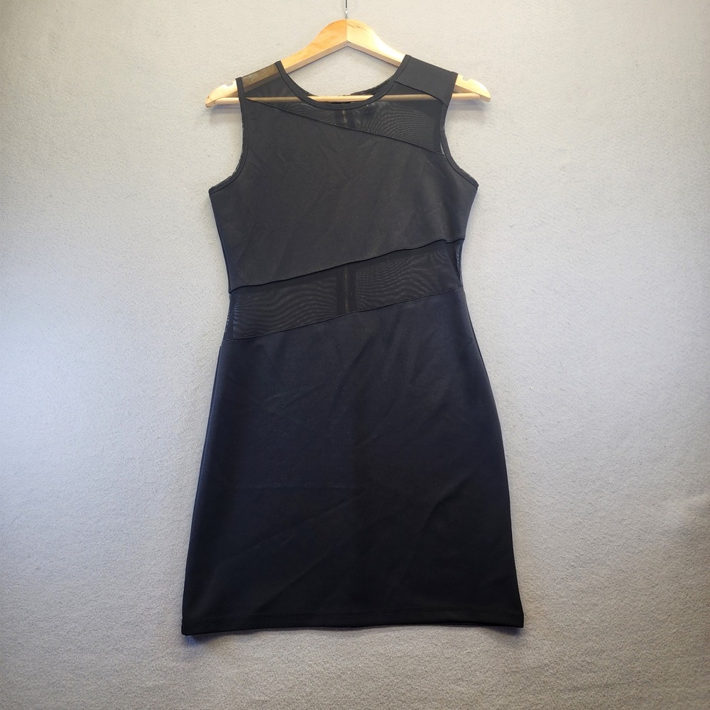 Poof Couture Black Mesh Panel Mini Dress Sleeveless Bodycon‎ Exposed Zipper L